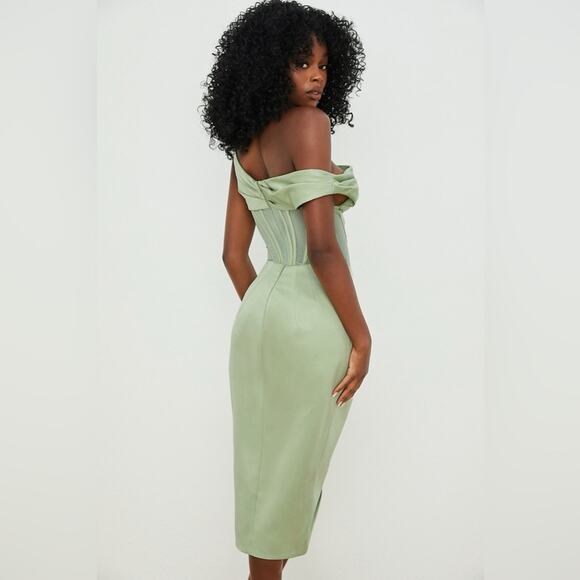 House of CB Lulu Corset Midi Dress In Pistachio - Picture 4 of 9